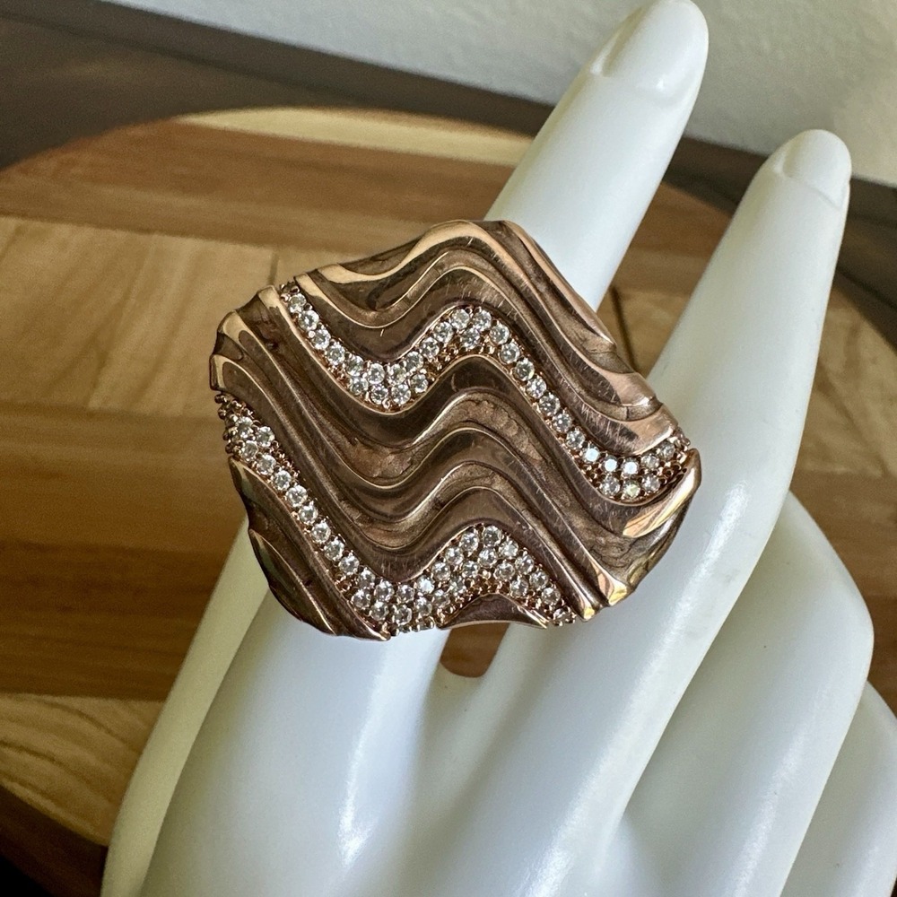 Lauren G Adams Statement Ring Size 7 Crystal Pave Stones Wave Pattern Enamel